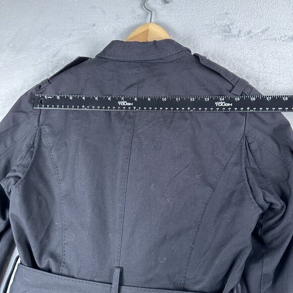 Express Womens Trench Coat Size 5/6 Quilted Belt Y2K Double Breasted Black - Picture 11 of 12
